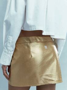 MISSGUIDED Y2K Futuristic Faux Leather Metallic Texture Low Rise Mini Skirt - Gold - View 3