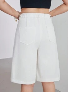 SHEIN Teen Girl Summer Casual Baggy Loose For Y2k Streetwear Oversize Denim Shorts, Summer Shorts - White - View 2