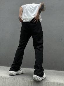 Manfinity Roghcode Men's Simple Printed Casual Sweatpants - Black - View 2