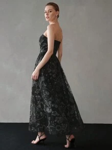 MOTF PREMIUM CONTRAST SEQUIN MESH OVERLAY FLARE HEM TUBE DRESS,HOLIDAY PARTY BIRTHDAY FORMAL EVENING OCCASSION - Black - View 9