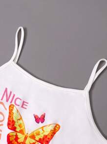 Teen Girl Butterfly Printed Summer Tank Top And Casual Tapered Pants Two-Piece Set