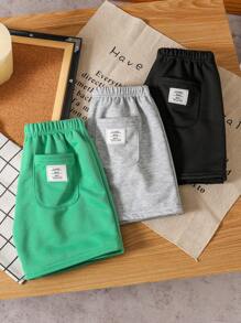 SHEIN Leap Crew 年輕男孩鬆身休閑字母編織標籤多件式短褲 - 彩色 - 查看 3