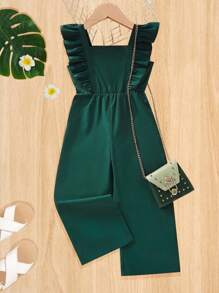 SHEIN Young Girl Ruffle Trim Wide Leg Jumpsuit