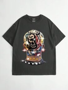 Manfinity Dauomo Men's Summer Casual Short Sleeve T-Shirt With Character Print - Dark Grey - View 1