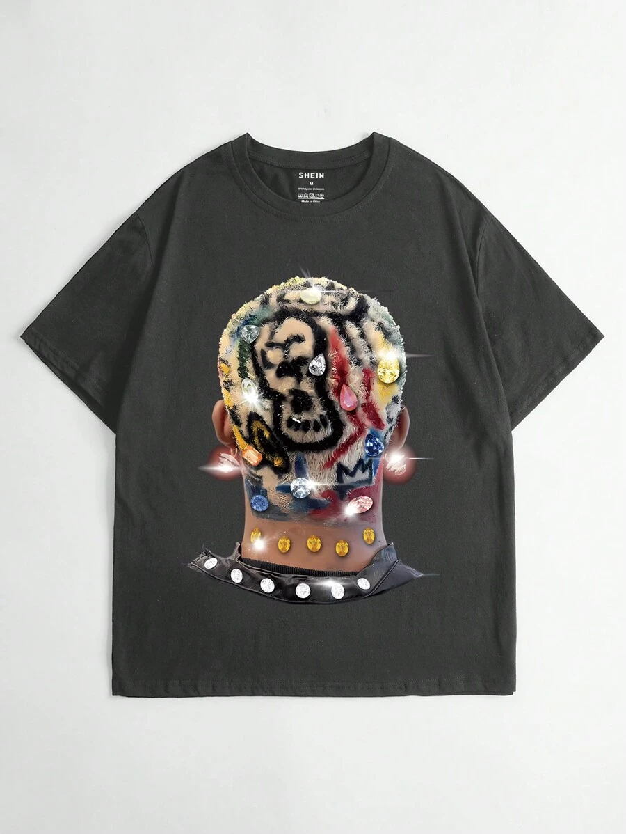 Manfinity Dauomo Men's Summer Casual Short Sleeve T-Shirt With Character Print - Dark Grey - View 1