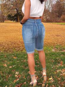 Washed Tight Stretch Cycling Shorts - Light Wash - View 4