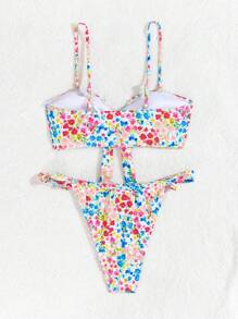 SHEIN Swim Set di bikini sexy a due pezzi con nodo anteriore e stampa per lestate da donna, costume da bagno
