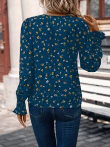 SHEIN Frenchy Women's Summer Vacation Leisure Allover Print Long Sleeve Shirt,Graphics Woman Shirts,Spring Floral Dresses,Long Sleeve Tops