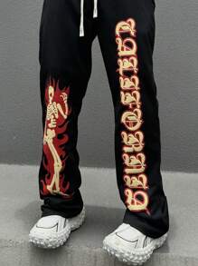 Manfinity Roghcode Men's Simple Printed Casual Sweatpants - Black - View 6