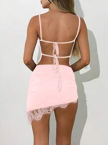 SHEIN ICON 女式純色簡約日常背心裙套裝 - 粉色 - 查看 2