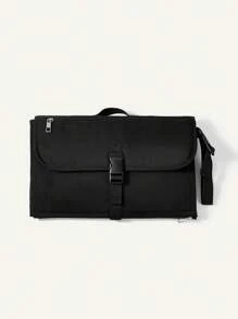 1pc Portable Baby Waterproof Changing Pad With Diaper Pouch, Can Be Attached To Stroller - Black - View 2