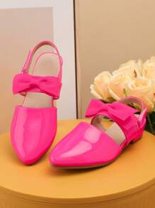 Girls Bow Decor Neon Pink Point Toe Slingback Flats For Outdoor - Hot Pink - View 2