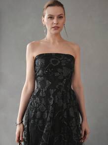 MOTF PREMIUM CONTRAST SEQUIN MESH OVERLAY FLARE HEM TUBE DRESS,HOLIDAY PARTY BIRTHDAY FORMAL EVENING OCCASSION - Black - View 7