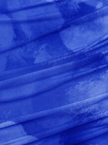 L'Amorae Tie Dye Draped Ruffle Tube Dress - Blue - View 8