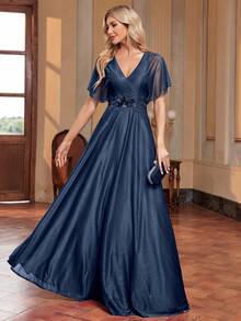 Surplice Neck Butterfly Sleeve Appliques Bridesmaid Dress Elegant Mother Of The Bride Dress