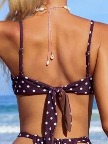 Women's Summer Beach Polka Dot Print Ruffle  Bikini Set, Random Print - Multicolor - View 4