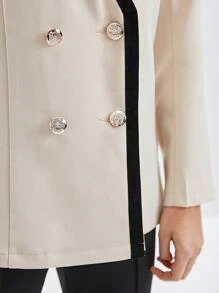 BizChic Women's Regular Fit Collarless Coat With Double-breasted Buttons And Contrast Trim - Apricot - View 4