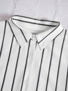 Chiquease 休閒條紋釦領長袖襯衫