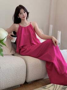 DAZY 2pcs Women's Sleeveless Tank Top And Casual Long Pants Set Cruise Outfit For Women - Hot Pink - View 4