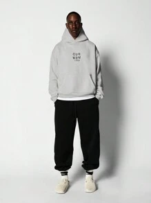 SUMWON Vintage Streetwear Retro Hoodie Heritage Collection 1990 Throwback Custom Print Design Centre Pocket Comfort Fit Hip Hop Fashion Autumn Winter Classic Pullover - Light Grey - View 4