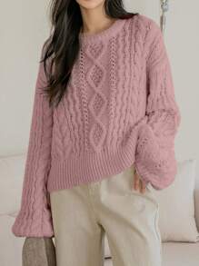 Dazy-Less Cable Knit Drop Shoulder Sweater