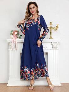 Vestido largo elegante con estampado floral, primavera/verano - Azul - Ver 4