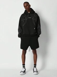 Sumwon Embroidered Stitch Design Hoodie Casual Streetwear Pullover Oversized Sweatshirt Kangaroo Pocket Winter Fall Fashion Athletic Urban - Black - View 4