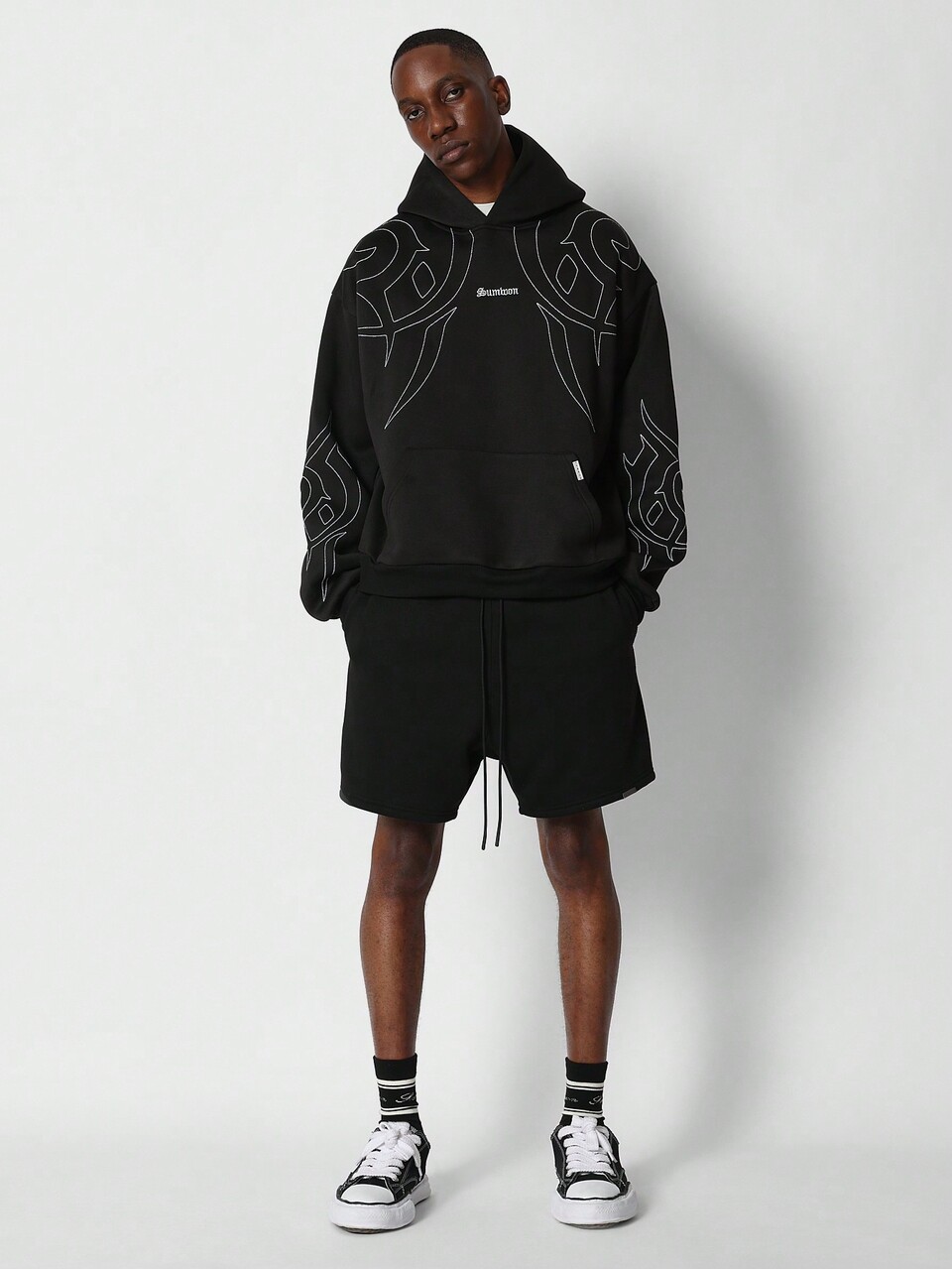 Oversized Embroidered Centre Pocket Hoodie