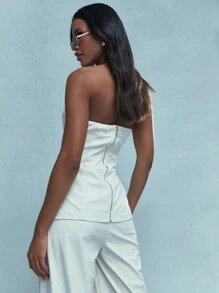 MISSGUIDED 側邊綁帶拉皺設計拉鍊關閉胸衣 - 白色 - 查看 2