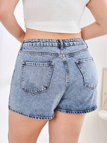 SHEIN Cottnline FOLD UP HEM MIDDLE LENGTH SHORT - Medium Wash - View 2