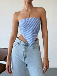 SHEIN EZwear Women Light Blue Striped Scarf Going Out Top