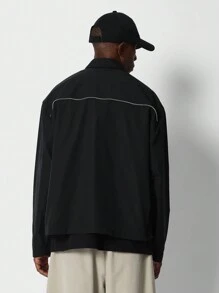 SUMWON Camisa de ajuste relajado con cremallera y bordado - Negro - Ver 2