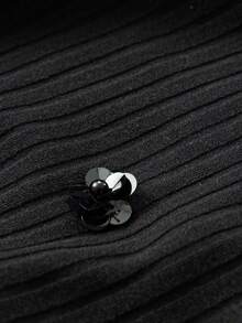 Sollinarry 女士针织拼接无袖立领连衣裙，饰有3D闪亮花朵 - 黑色 - 查看 7