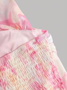 SHEIN Girlism Tween Girl Elegant Halter Neck Backless Top & Floral Print Skirt Two-Piece Set - Pink - View 6