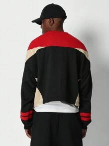 SUMWON Felpa corta con stile retrò da college, in colorblock, maniche lunghe, grafica con logo sportivo, stile casual, sportivo e da strada, adatta per autunno e inverno