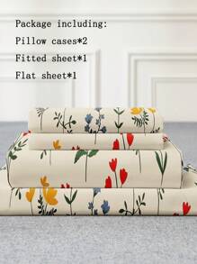 Juego de ropa de cama de 4 piezas con sábana estampada - Multicolor - Ver 4