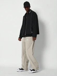 SUMWON Camisa de ajuste relajado con cremallera y bordado - Negro - Ver 4