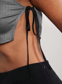 Hauture Summer Fits Metallic Side-Tie Crop Concert Top - Black - View 7