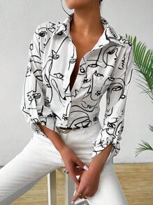 Chiquease Figure Graphic Button Front Shirt - White - View 1
