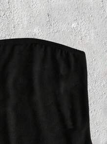 SHEIN Essnce 女式無肩帶骷髏印花短上衣 - 黑色 - 查看 4