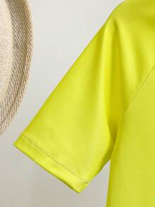 SHEIN Leap Crew 2pcs Tween Boy Graphic Tight Fit Casual Short Sleeve T-Shirt And Shorts Swimsuit Set - Yellow - View 3