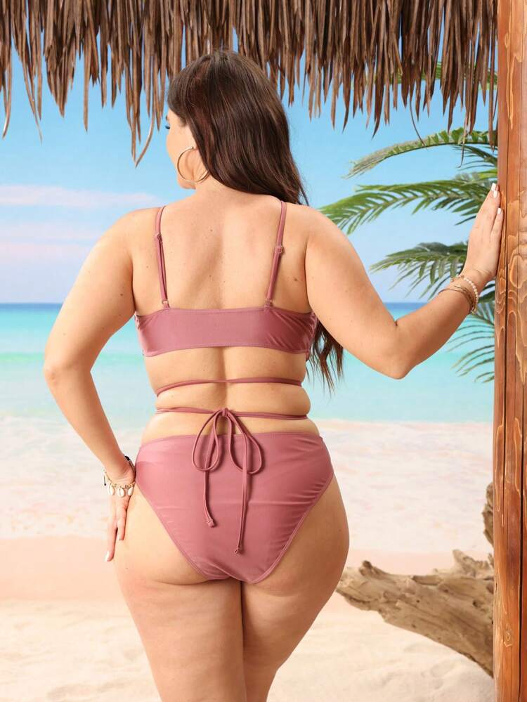 Plus Size Summer Holiday Beach Plain Hollow-Out One-Piece Swimsuit,Summer Beach