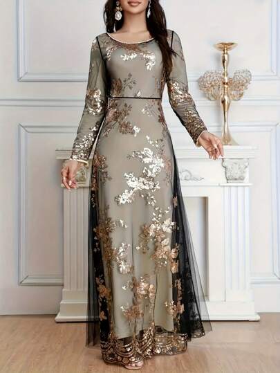 Fashionable And Elegant Heavy Embroidery Long Sleeve Long Dress, Elegant Elegant