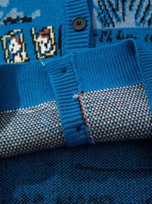 ANDREILEEANDREILEE Áo khoác cardigan dệt kim phong cách tranh Van Gogh mới, kiểu dáng thường ngày, dành cho cả nam và nữ, thích hợp cho mùa xuân và thu. - Màu xanh lam - Xem 3