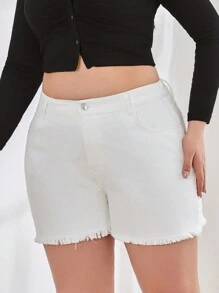 RueChic HIGH WAIST RAW HEM ELASTOC BELT DETAIL - White - View 3