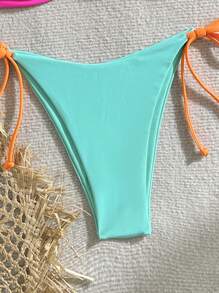 Women's Summer Beach Contrast Color Chest Knot Sexy Bikini Set