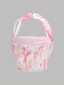 SHEIN Girlism Tween Girl Elegant Halter Neck Backless Top & Floral Print Skirt Two-Piece Set - Pink - View 4