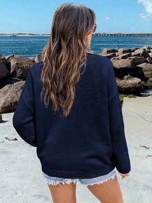 Chiquease Flag Pattern Drop Shoulder Long Sleeve Sweater,Long Sleeve Tops