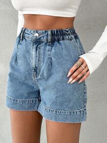Của phụ nữ Lỏng lẻo phù hợp Quần short Denim Với Đường chéo Túi Đối với Giải trí Mặc - Rửa nhẹ - Xem 3
