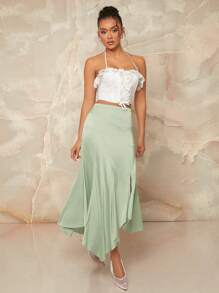 Hauture Áo crop top ren xếp nếp - trắng - Xem 6
